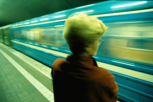 Stockholm underground lady red